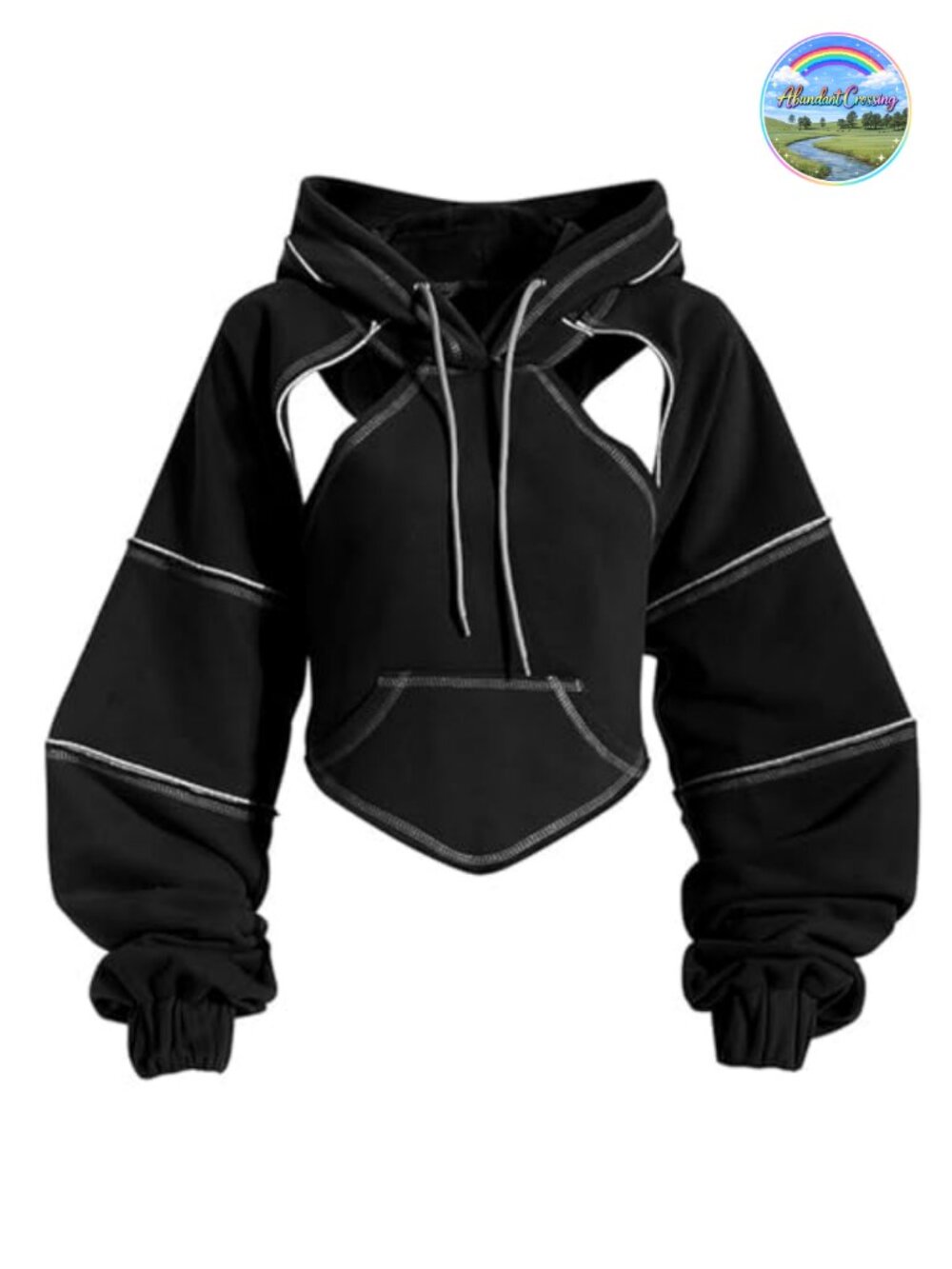Crop Hoodie Pullover Women Long Sleeve Cutout Backless Bandage Asymmetric Hem